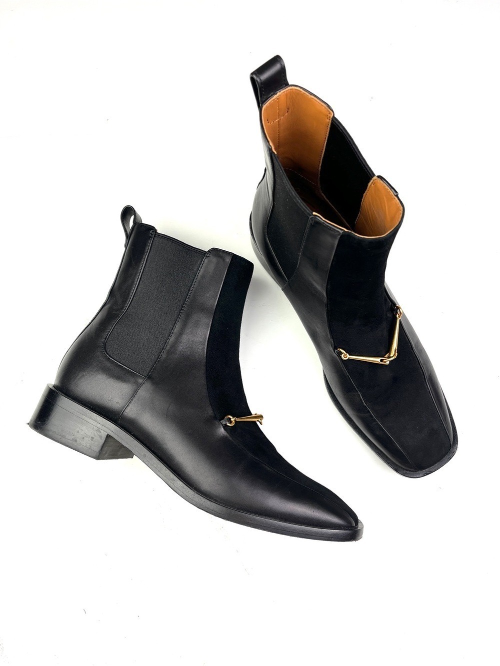 Tory Burch Black Leather Gold Horsebit Chelsea Boots Size 8